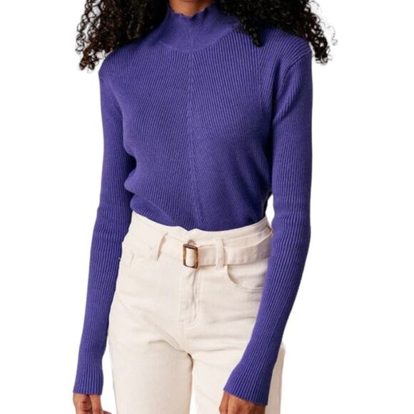 NWT RIHOAS The Solid Mock Neck Knit Top - Purple Medium - Picture 1 of 11